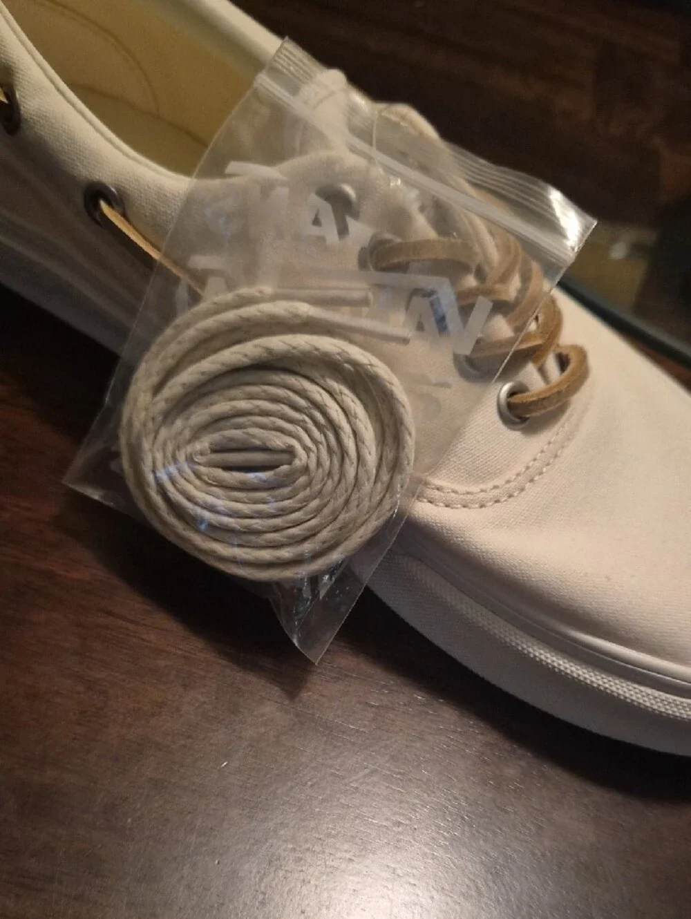 Vans Women’s Cream Canvas Boat Shoes with Tan Accents